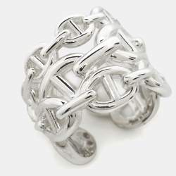 مملوكة مسبقًا Hermes Chaine d'ancre Enchainee Sterling Silver Wide Open Band Ring 51