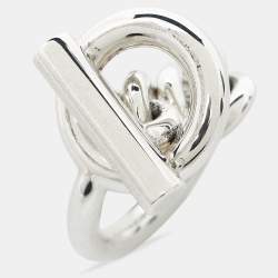 Hermès Croisette Toggle Clasp Sterling Silver Statement Ring 52