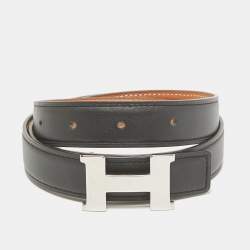 مملوكة مسبقًا Hermes Gold/Noir Epsom and Swift Leather Constance Reversible Belt 75 CM