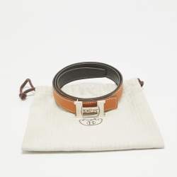 مملوكة مسبقًا Hermes Gold/Noir Epsom and Swift Leather Constance Reversible Belt 75 CM