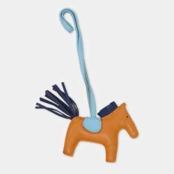 Pre Owned Hermès Naturel Buton d'or / Blue Saphir Milo Lambskin Leather Grigri Rodeo Horse Bag Charm PM