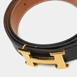 Hermes Black/Gold Swift and Epsom Leather Constance Reversible Belt 90CM