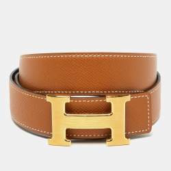 Hermes Black/Gold Swift and Epsom Leather Constance Reversible Belt 90CM