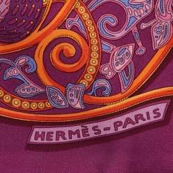 Hermès Purple/Orange Silk La Charmante Aux Animaux Annie Faivre Scarf