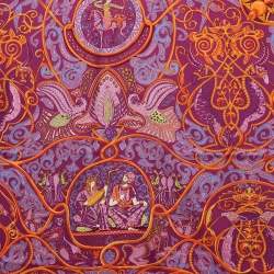 Hermès Purple/Orange Silk La Charmante Aux Animaux Annie Faivre Scarf