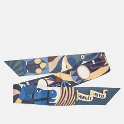 مملوكة مسبقًا Hermes Ardoise / Bleu Jean Silk Parade en Fanfare Twilly