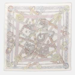 Pre Owned Hermes Cream Le Songe De La Licorne Printed Silk Scarf