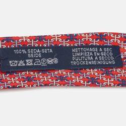 Hermes Red Parentheses Print Silk Tie 