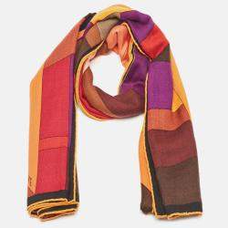 Hermes Multicolor Silk and Cashmere Perspective Cavaliere Scarf