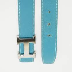 Hermes Bleu Jean/Noir Togo and Chamonix Leather H Buckle Reversible Belt 78 CM
