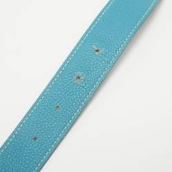Hermes Bleu Jean/Noir Togo and Chamonix Leather H Buckle Reversible Belt 78 CM