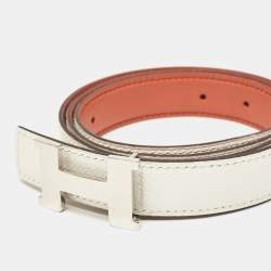 Hermes Blanc/Rose Tea Epsom and Swift Leather Constance Reversible Belt 95 CM