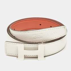 Hermes Blanc/Rose Tea Epsom and Swift Leather Constance Reversible Belt 95 CM