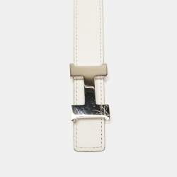 Hermes Blanc/Rose Tea Epsom and Swift Leather Constance Reversible Belt 95 CM