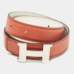 Hermes Blanc/Rose Tea Epsom and Swift Leather Constance Reversible Belt 95 CM