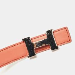 Hermes Blanc/Rose Tea Epsom and Swift Leather Constance Reversible Belt 95 CM