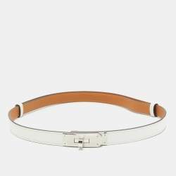 مملوكة مسبقًا Hermès Blanc Epsom Leather Palladium Finish Kelly 18 Belt Adjustable