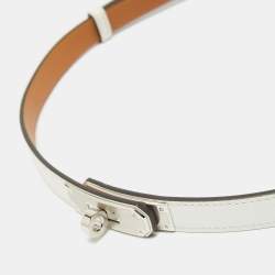 مملوكة مسبقًا Hermès Blanc Epsom Leather Palladium Finish Kelly 18 Belt Adjustable