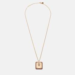 Pre Owned Hermès As de Coeur Leather Rose Gold Plated Small Model Necklace