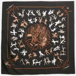 Hermes Black Print Silk Boogie Woogie Scarf 