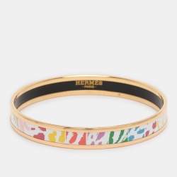 Pre Owned Hermes Multicolor  Jungle Love Rainbow Printed Gold Plated Narrow Bangle Bracelet