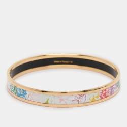 Pre Owned Hermes Multicolor  Jungle Love Rainbow Printed Gold Plated Narrow Bangle Bracelet