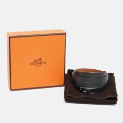 Pre Owned Hermes Hapi  Black Leather Palladium Plated 4 Quad Tour Bracelet