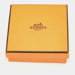 Hermès Orange Enamel Printed Caleche Gold Tone Wide Bracelet