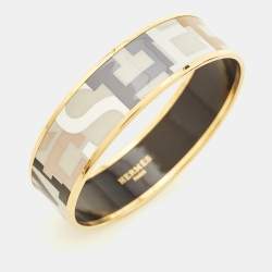 Hermès Multicolor Enamel Gold Plated Wide Bracelet