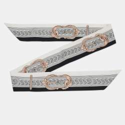 Pre Owned Hermès White/Grey Bride de Cour Silk Twilly Scarf