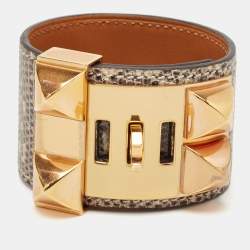 Pre Owned Hermès Collier de Chien Lizardskin Leather Rose Gold Plated Bracelet