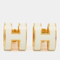 Hermes Pop H White Enamel Gold Plated Earrings