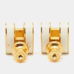 Hermes Pop H White Enamel Gold Plated Earrings