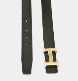 Hermes Orange/Black Togo and Box Leather H Buckle Reversible Buckle Belt 75CM