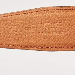 Hermes Orange/Black Togo and Box Leather H Buckle Reversible Buckle Belt 75CM