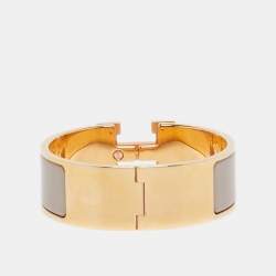 Pre Owned Hermès Clic Clac H Enamel Rose Gold Plated Wide Bracelet