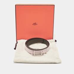 Pre Owned Hermes Vert De Gris/Mauve Pale Epsom and Swift Leather Gamma Buckle Reversible Belt 80 CM