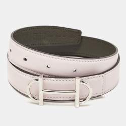 Pre Owned Hermes Vert De Gris/Mauve Pale Epsom and Swift Leather Gamma Buckle Reversible Belt 80 CM