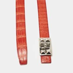 Hermes Geranium Crocodile Porosus Collier De Chien Reversible Belt 85 CM