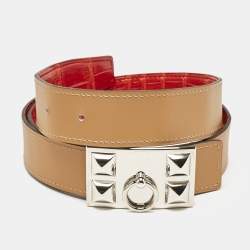 Hermes Geranium Crocodile Porosus Collier De Chien Reversible Belt 85 CM