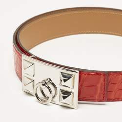 Hermes Geranium Crocodile Porosus Collier De Chien Reversible Belt 85 CM