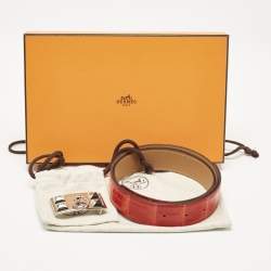 Hermes Geranium Crocodile Porosus Collier De Chien Reversible Belt 85 CM
