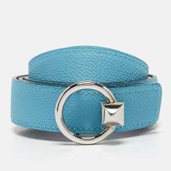 Hermes Bleu Du Nord/Bleu Encre Epsom and Swift Leather Mors H Buckle Reversible Belt 85 CM