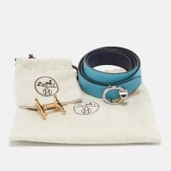 Hermes Bleu Du Nord/Bleu Encre Epsom and Swift Leather Mors H Buckle Reversible Belt 85 CM