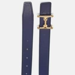 Hermes Bleu Du Nord/Bleu Encre Epsom and Swift Leather Mors H Buckle Reversible Belt 85 CM