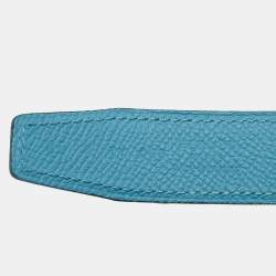 Hermes Bleu Du Nord/Bleu Encre Epsom and Swift Leather Mors H Buckle Reversible Belt 85 CM
