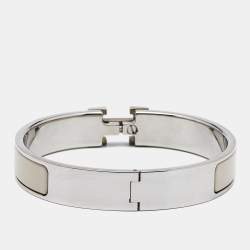 Hermes Clic H White Enamel Palladium Plated Bracelet
