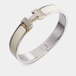 Hermes Clic H White Enamel Palladium Plated Bracelet