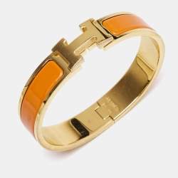 Hermès Clic H Orange Enamel Gold Plated Bracelet