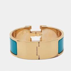 Pre Owned Hermès Clic Clac H Blue Enamel Rose Gold Plated Bracelet